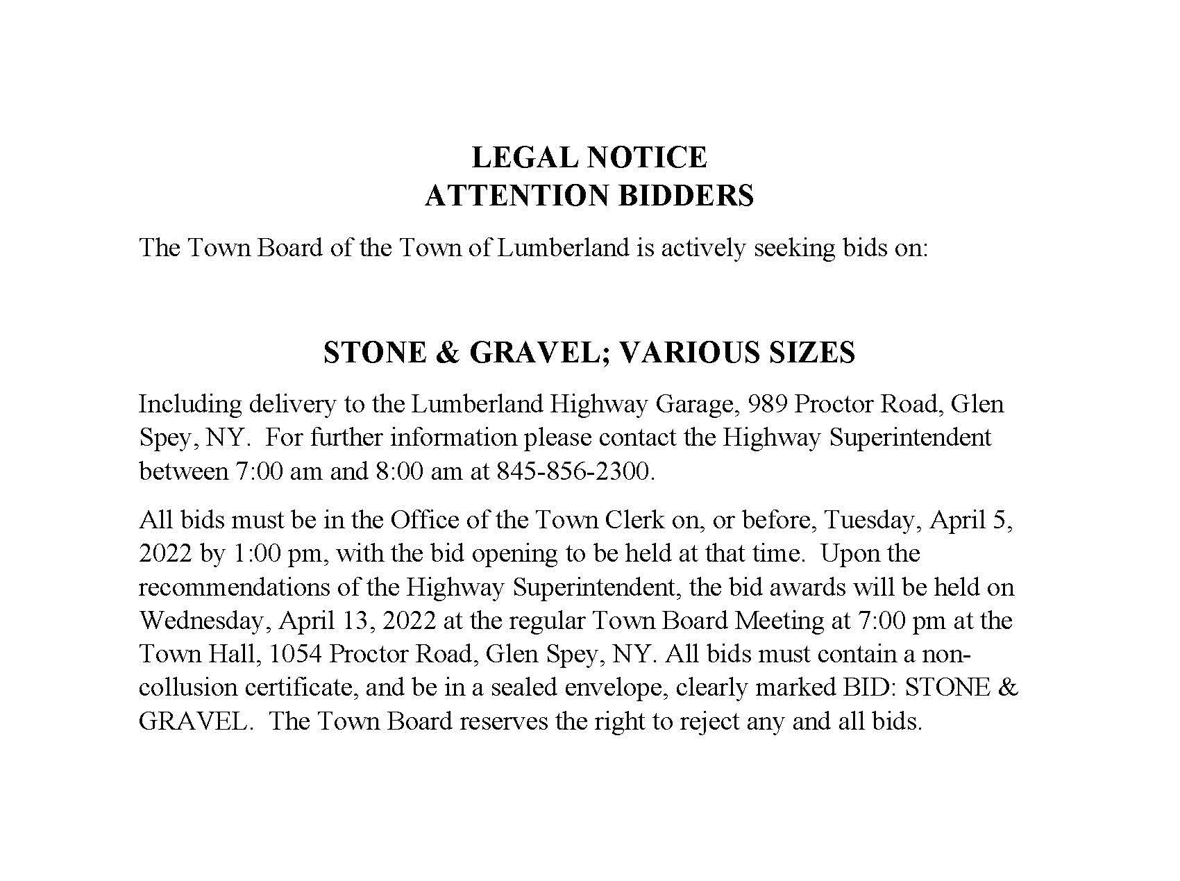 Legal Notice - Stone and Gravel Bid 2022 - Copy